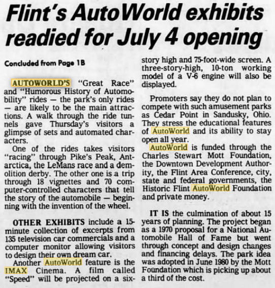 AutoWorld (Six Flags AutoWorld) - 1984 Article On Opening (newer photo)